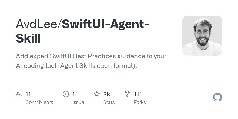 GitHub - AvdLee/SwiftUI-Agent-Skill: Add expert SwiftUI Best Practices guidance to your AI coding tool (Agent Skills open format).