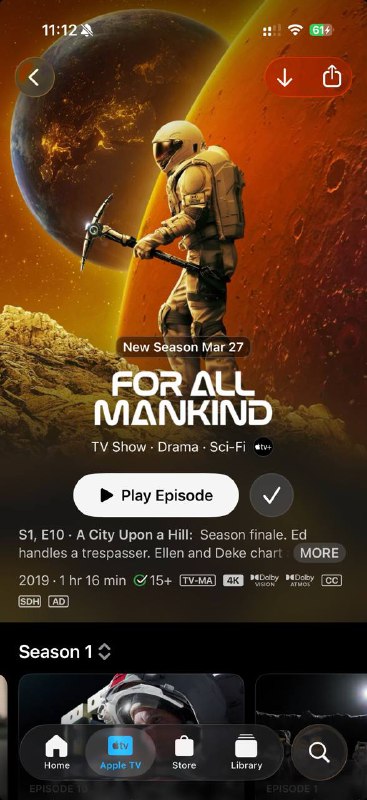 今天没有干活，一口气把《For All Mankind》看到了第十集，好评前期的感情戏比较无聊，跳了一些