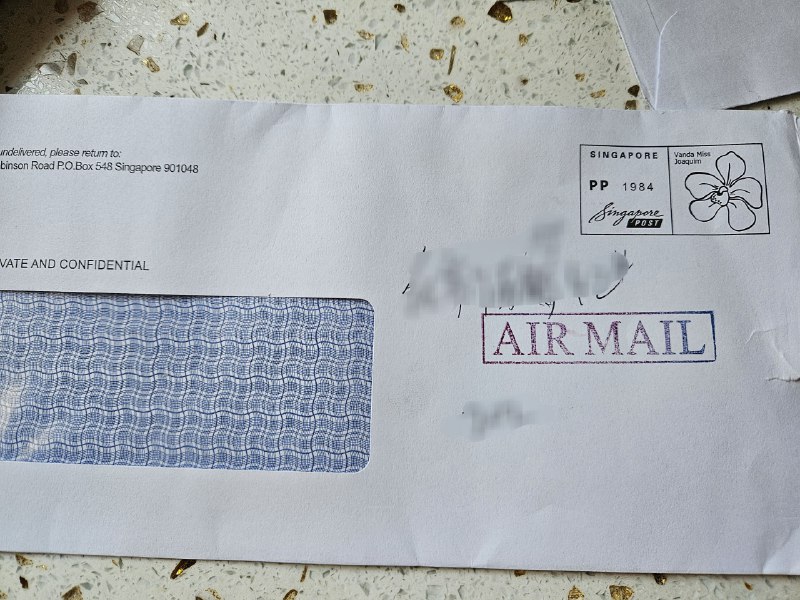 新加坡这个Air Mail的戳还挺好看的蓝粉白