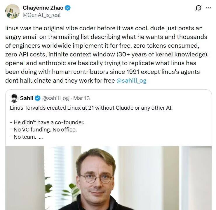 Linus 早在“vibe coding”成为潮流之前，就是其初代践行者