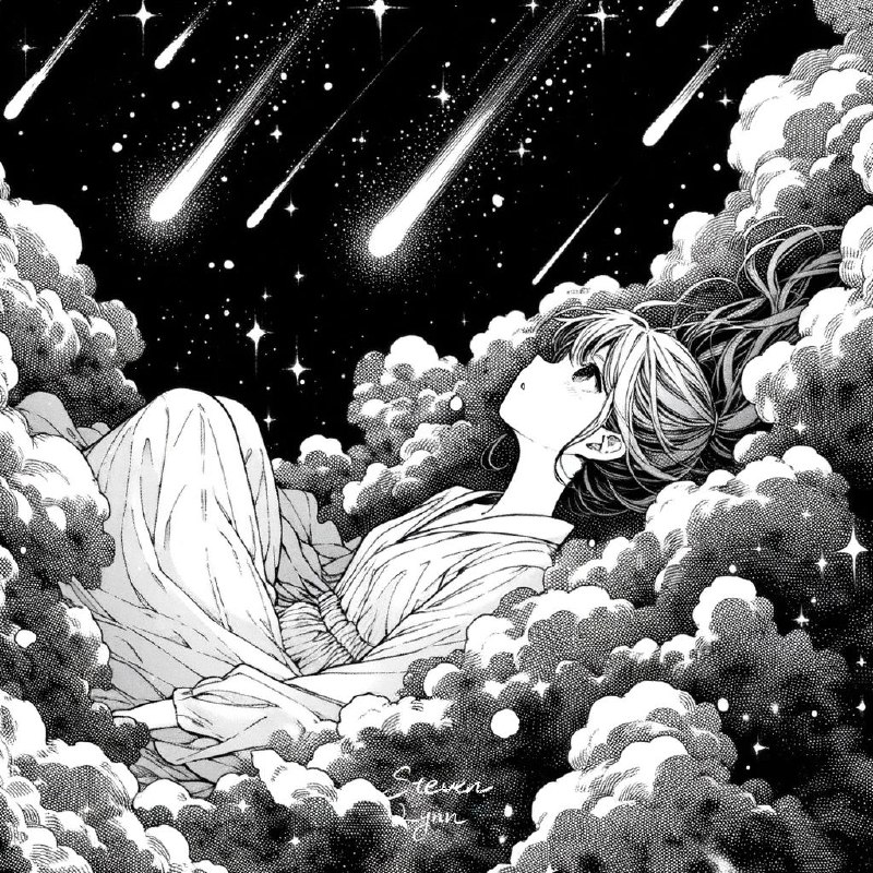 星辰之落#dalle3“在宁静的夜空中，每一颗流星都是她心中的愿望，而她，是这片星空最闪亮的星